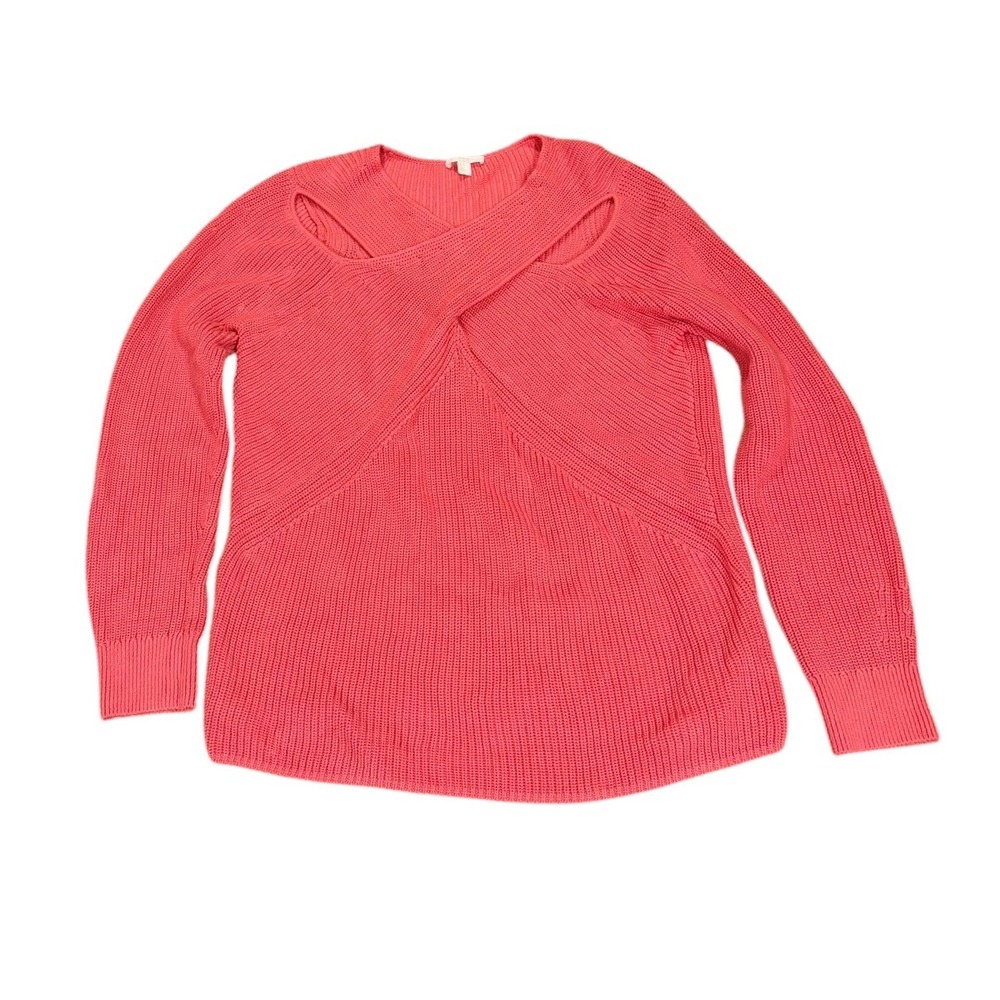 Stunning‎ COS Women Coral Pink Cotton Knit Criss Cross Cutout Wrap Sweater sz M